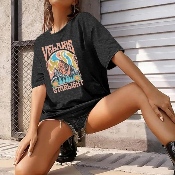 ❤️Women Black Shirts Vintage Starlight Shirt Book Lover Gift Short Sleeve Tee - Picture 4 of 7